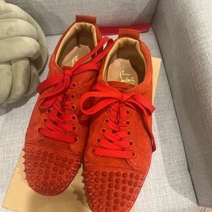 CHRISTIAN LOUBOUTIN Red Louis Junior Spikes Sneakers